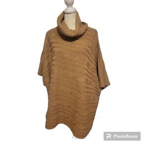 Gap Cable Knit Brown Wool Blend Poncho Sweater Size M/L